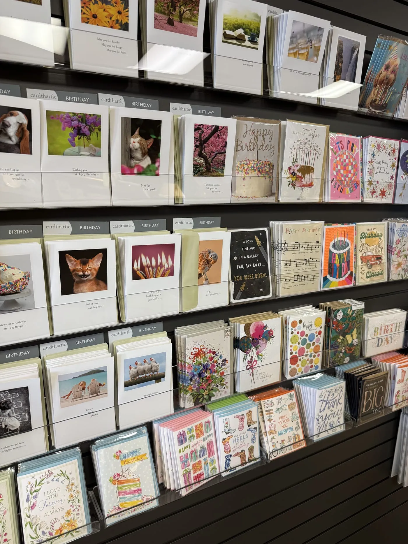 Greeting card wall at Gugu Gifts in Terrell, TX